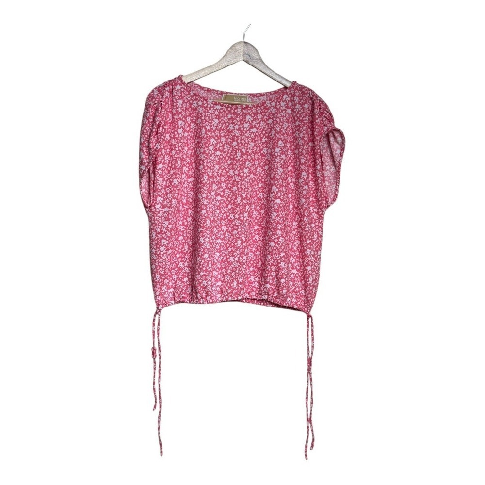 Michael Kors Pink Floral Drawstring Dolman Sleeve Blouse Top Size M‎